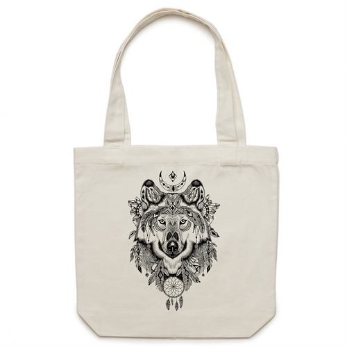 Aztec Wolf Canvas Tote Bag