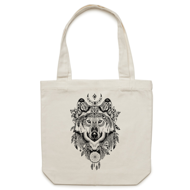 Aztec Wolf Canvas Tote Bag