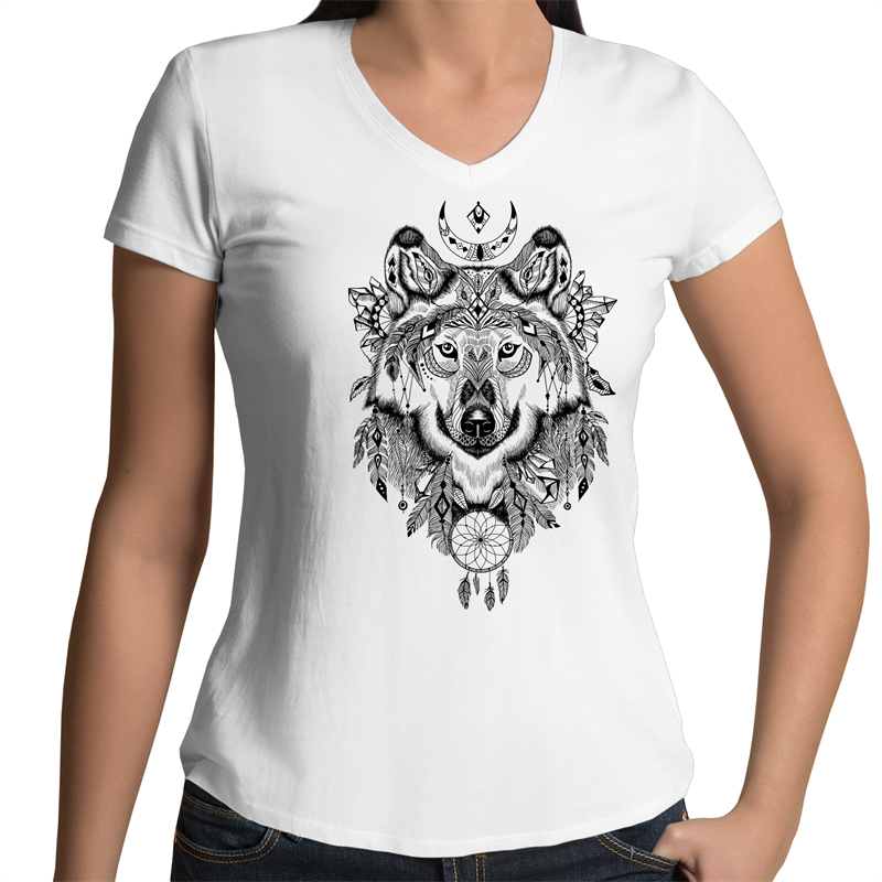 Aztec Wolf Women's V-Neck Shirt